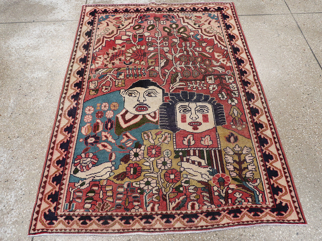 Vintage Persian Mahal Pictorial Throw Rug, No.32595 - Gss