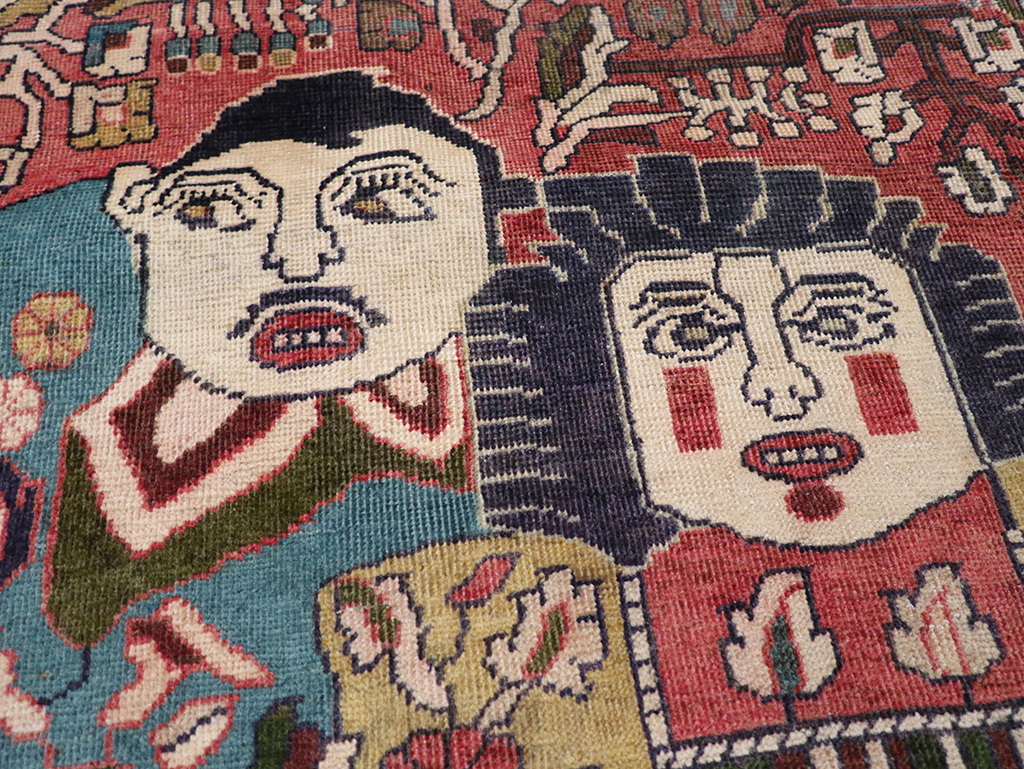 Vintage Persian Mahal Pictorial Throw Rug, No.32595 - Gss