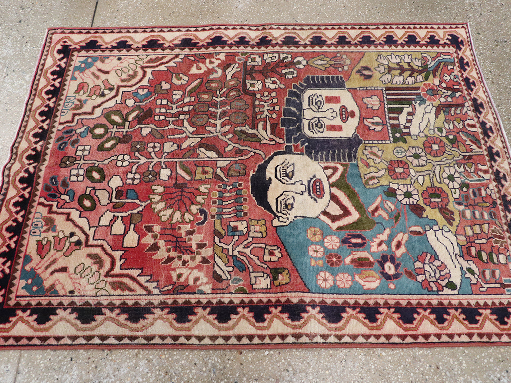 Vintage Persian Mahal Pictorial Throw Rug, No.32595 - Gss