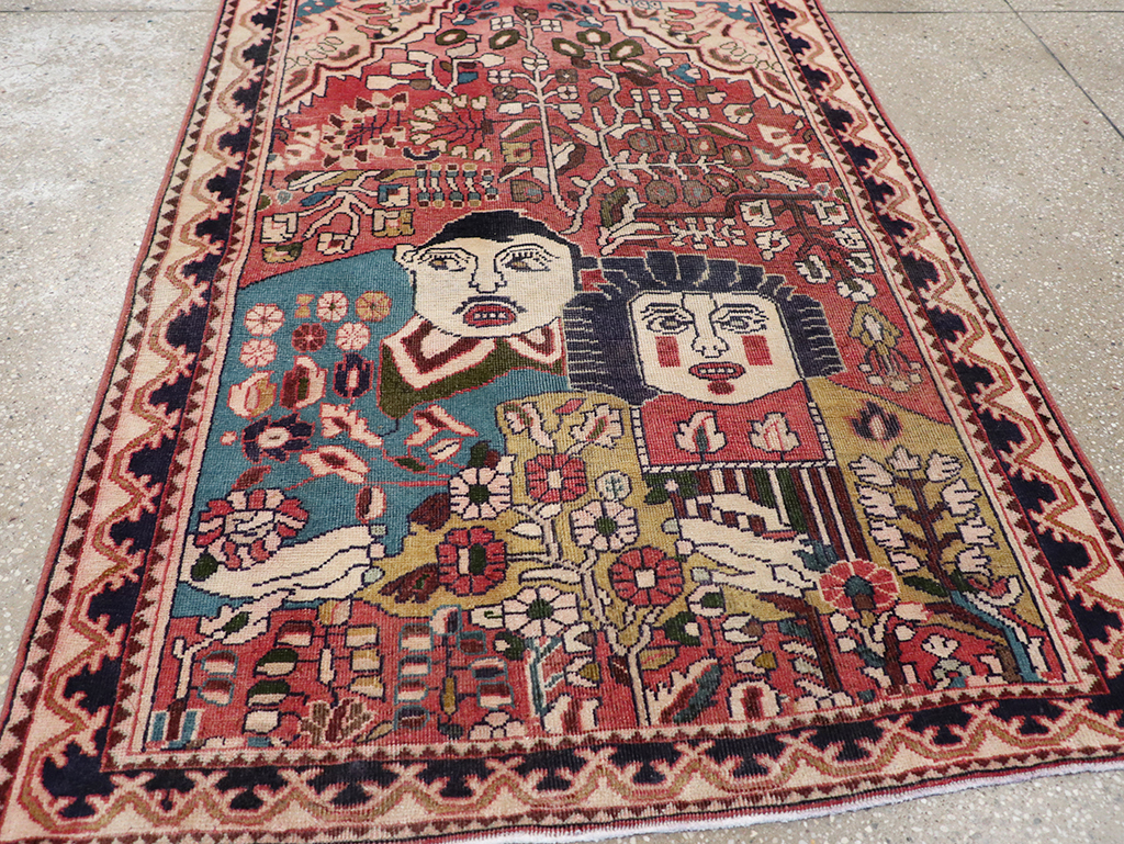 Vintage Persian Mahal Pictorial Throw Rug, No.32595 - Gss