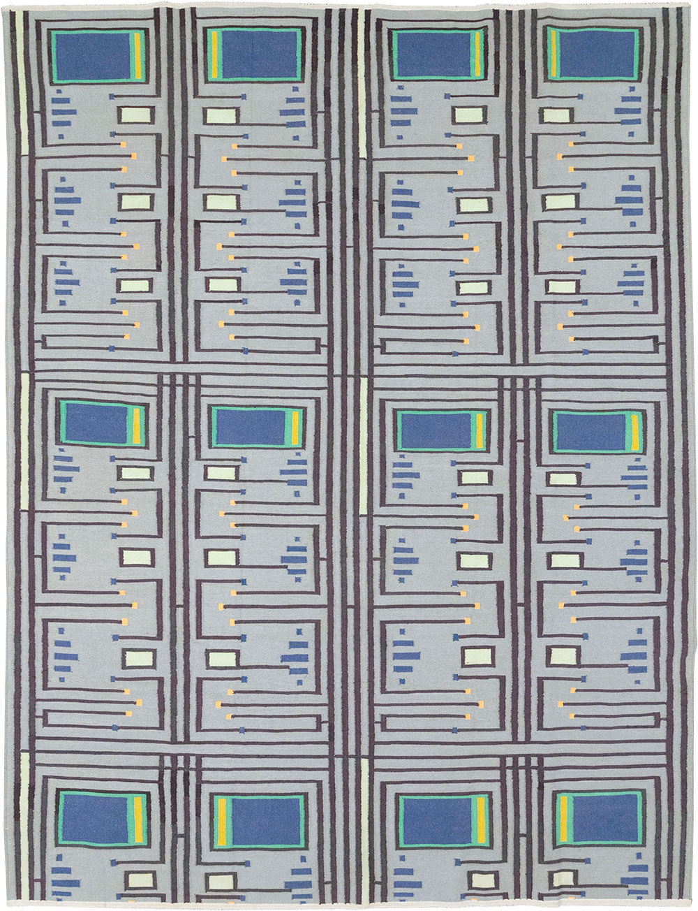 Contemporary Indian Flatweave Cotton Dhurrie Room Size Carpet, No.32636 - Gss