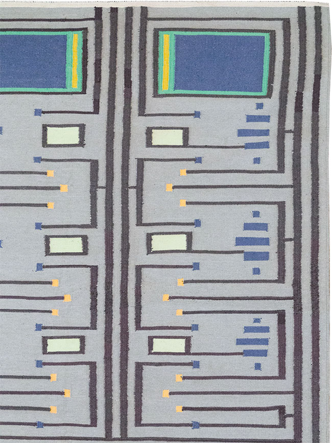 Contemporary Indian Flatweave Cotton Dhurrie Room Size Carpet, No.32636 - Gss