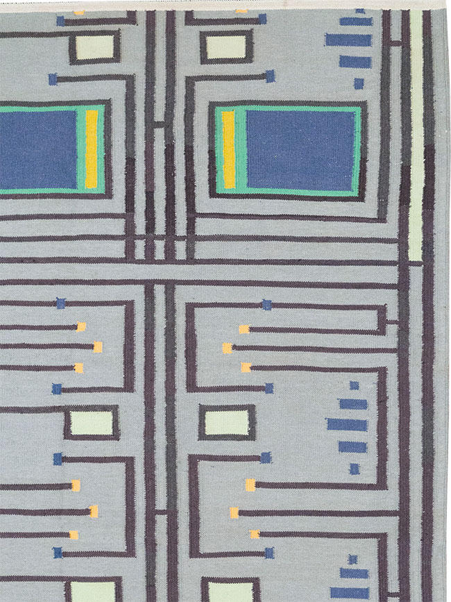 Contemporary Indian Flatweave Cotton Dhurrie Room Size Carpet, No.32636 - Gss