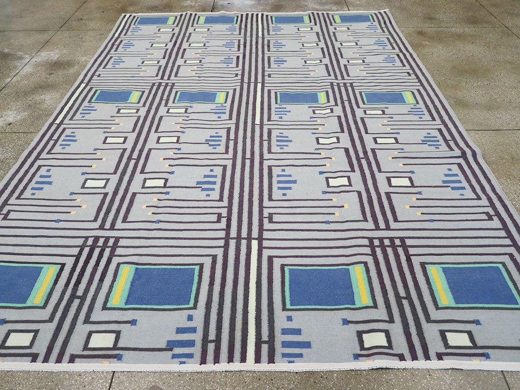 Contemporary Indian Flatweave Cotton Dhurrie Room Size Carpet, No.32636 - Gss