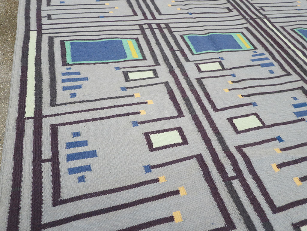 Contemporary Indian Flatweave Cotton Dhurrie Room Size Carpet, No.32636 - Gss