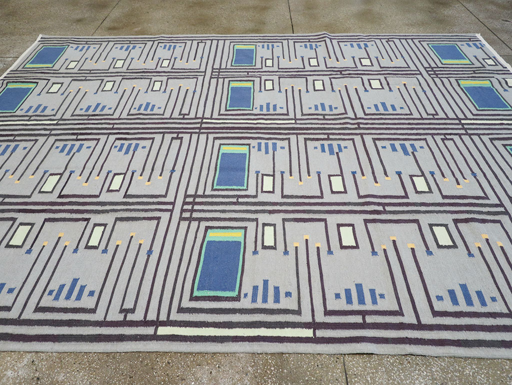 Contemporary Indian Flatweave Cotton Dhurrie Room Size Carpet, No.32636 - Gss