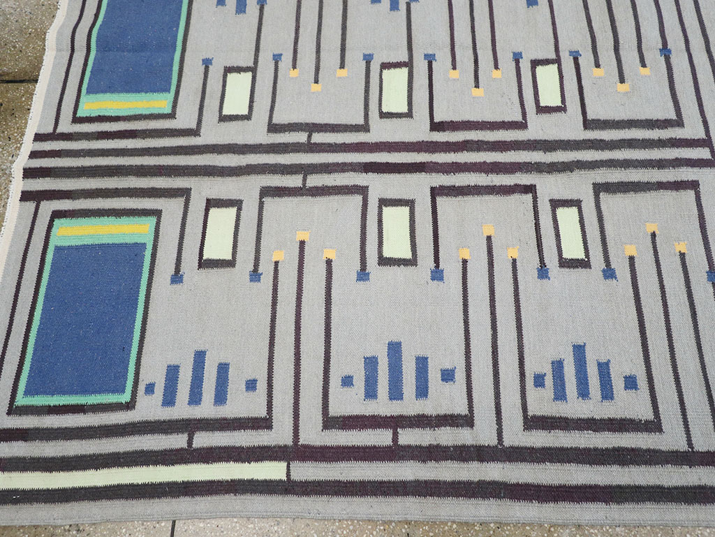 Contemporary Indian Flatweave Cotton Dhurrie Room Size Carpet, No.32636 - Gss