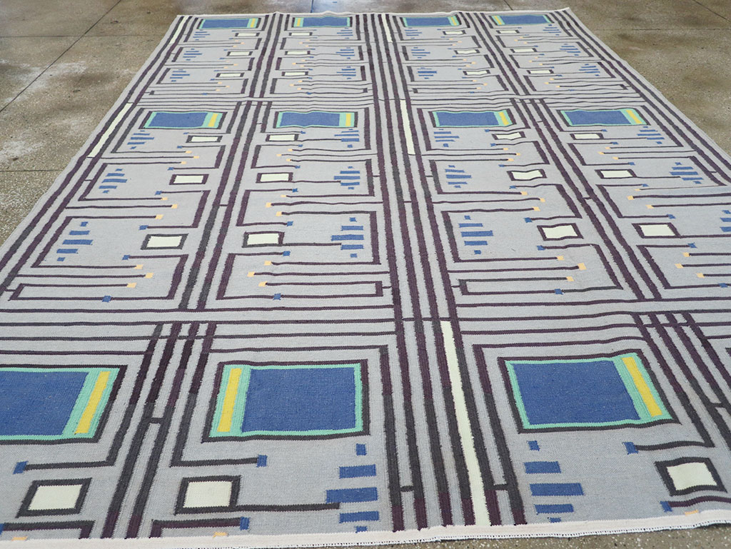 Contemporary Indian Flatweave Cotton Dhurrie Room Size Carpet, No.32636 - Gss