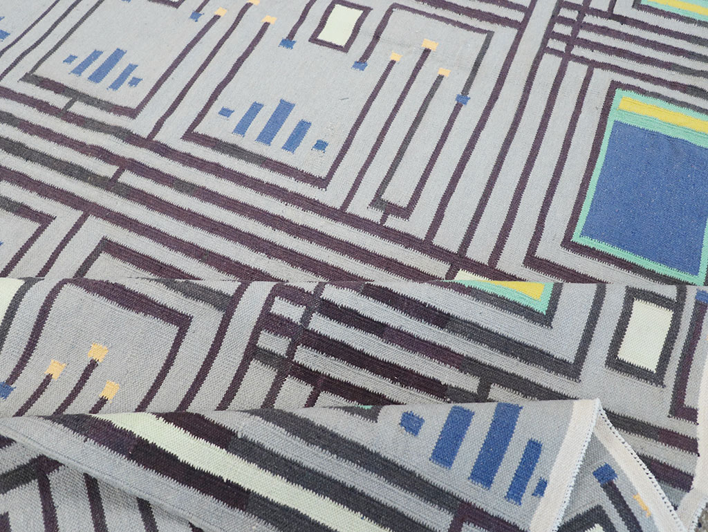 Contemporary Indian Flatweave Cotton Dhurrie Room Size Carpet, No.32636 - Gss