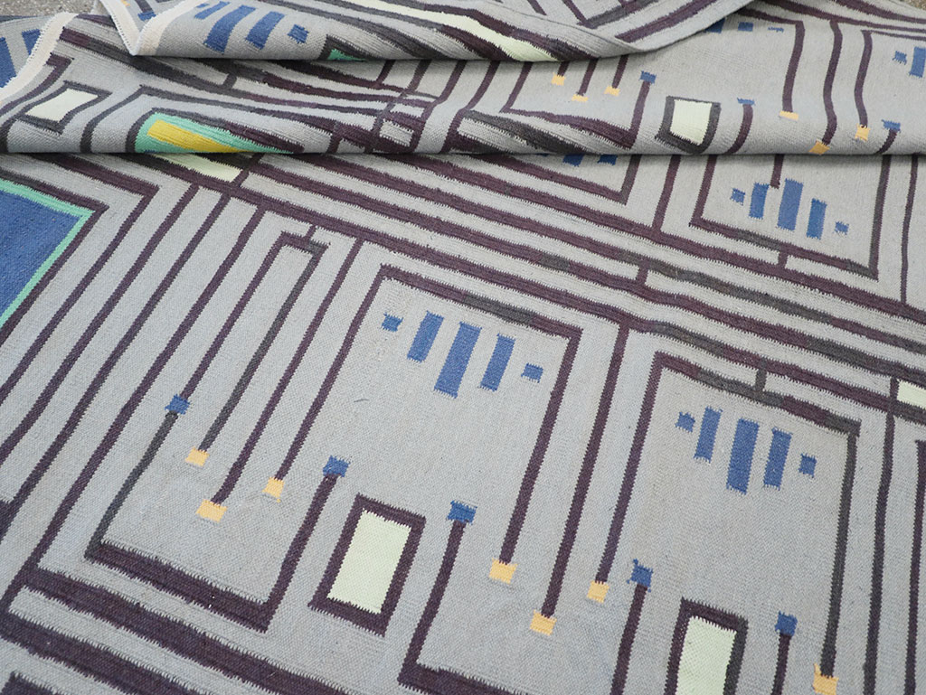 Contemporary Indian Flatweave Cotton Dhurrie Room Size Carpet, No.32636 - Gss