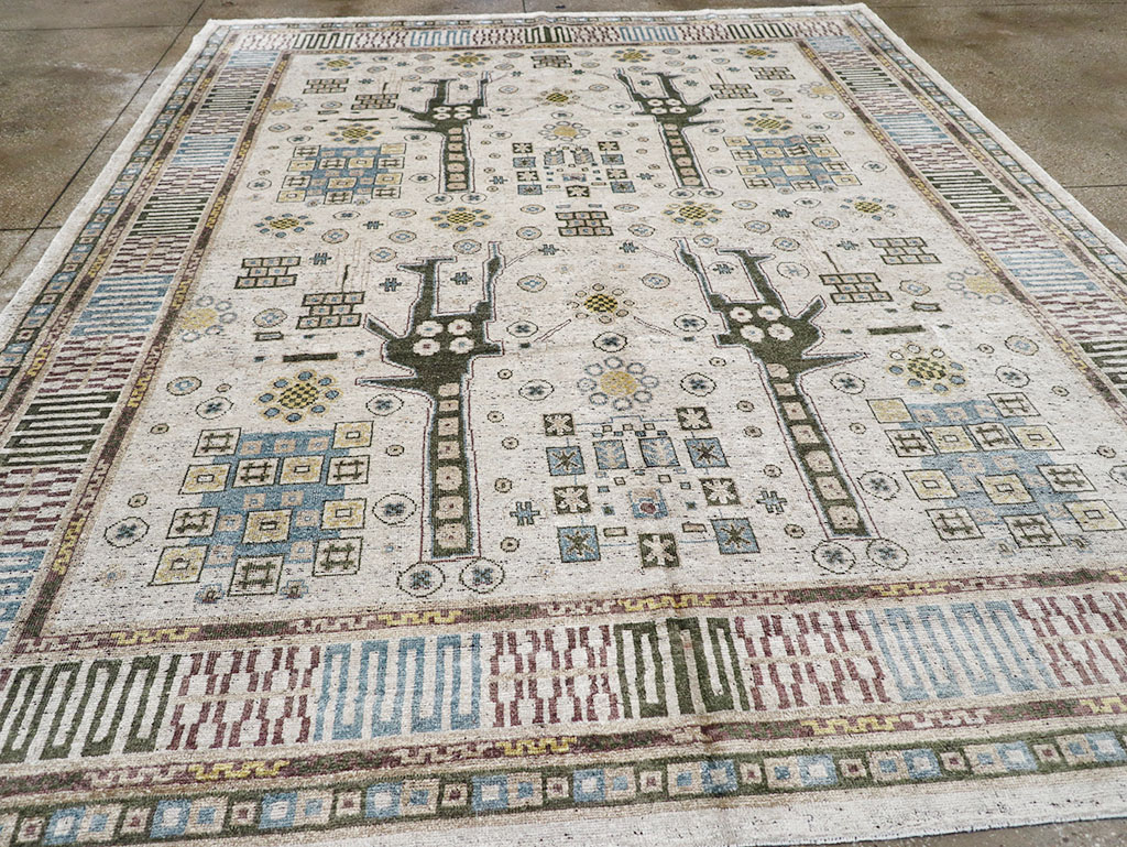 Modern East Turkestan Silk Khotan Room Size Carpet, No.32640 - Gss