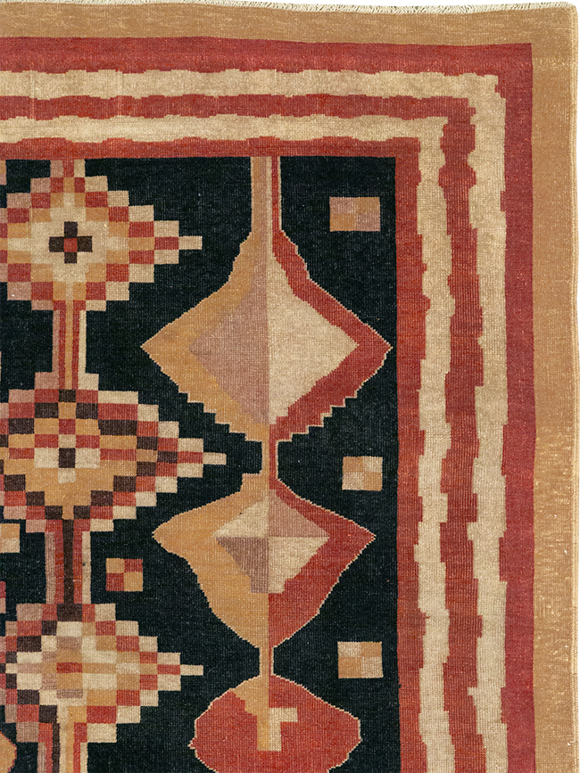Vintage Turkish Art Deco Accent Carpet, No.32939 - Gss