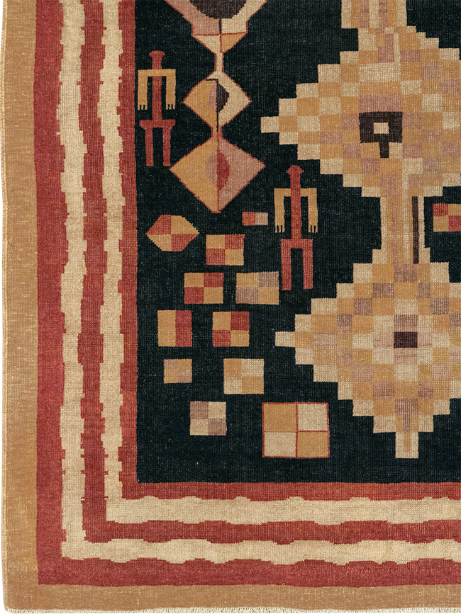 Vintage Turkish Art Deco Accent Carpet, No.32939 - Gss