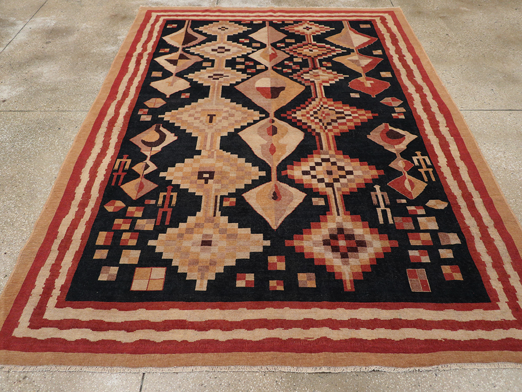Vintage Turkish Art Deco Accent Carpet, No.32939 - Gss