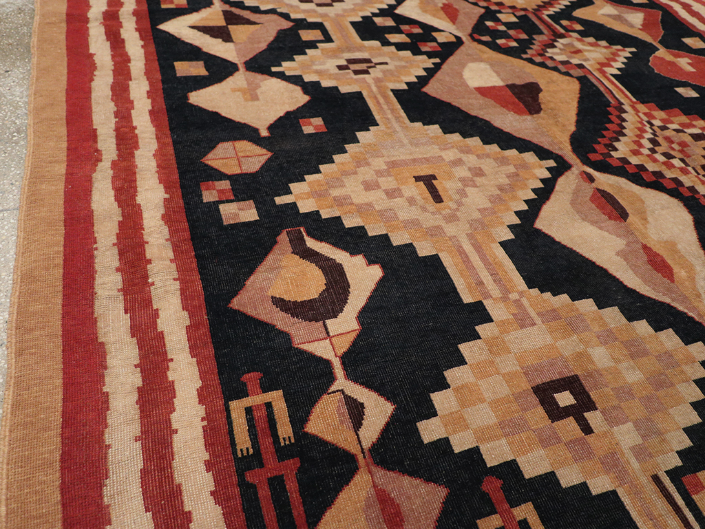 Vintage Turkish Art Deco Accent Carpet, No.32939 - Gss