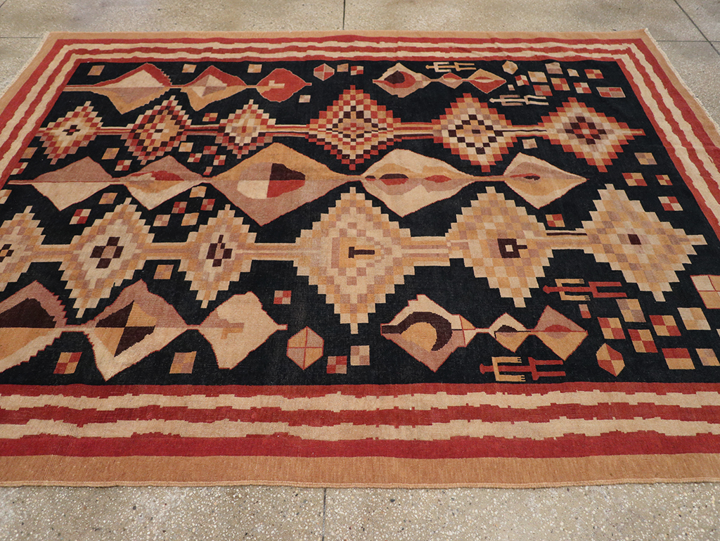 Vintage Turkish Art Deco Accent Carpet, No.32939 - Gss