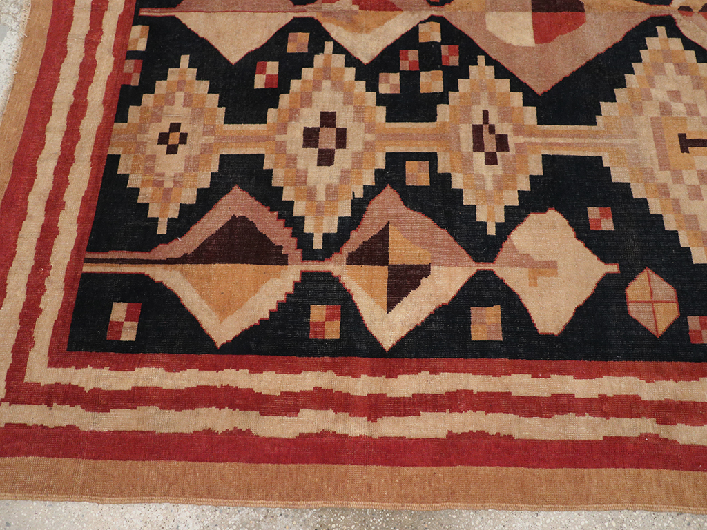 Vintage Turkish Art Deco Accent Carpet, No.32939 - Gss