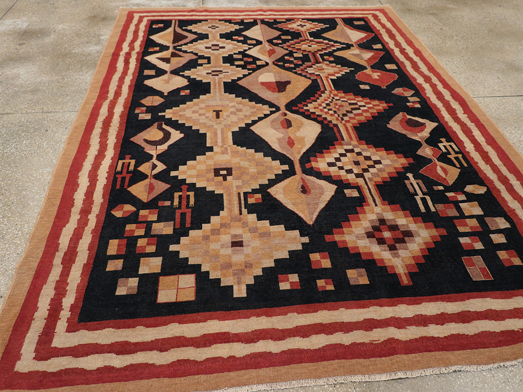 Vintage Turkish Art Deco Accent Carpet, No.32939 - Gss
