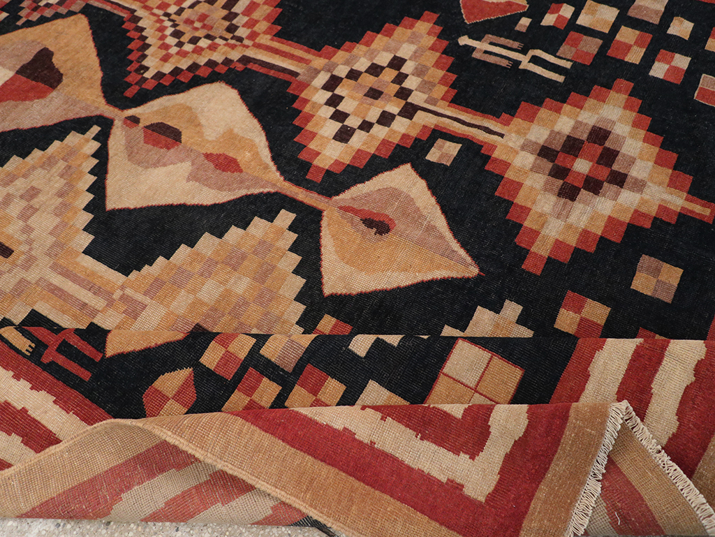 Vintage Turkish Art Deco Accent Carpet, No.32939 - Gss