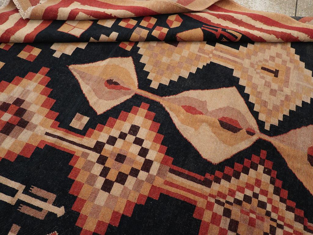 Vintage Turkish Art Deco Accent Carpet, No.32939 - Gss