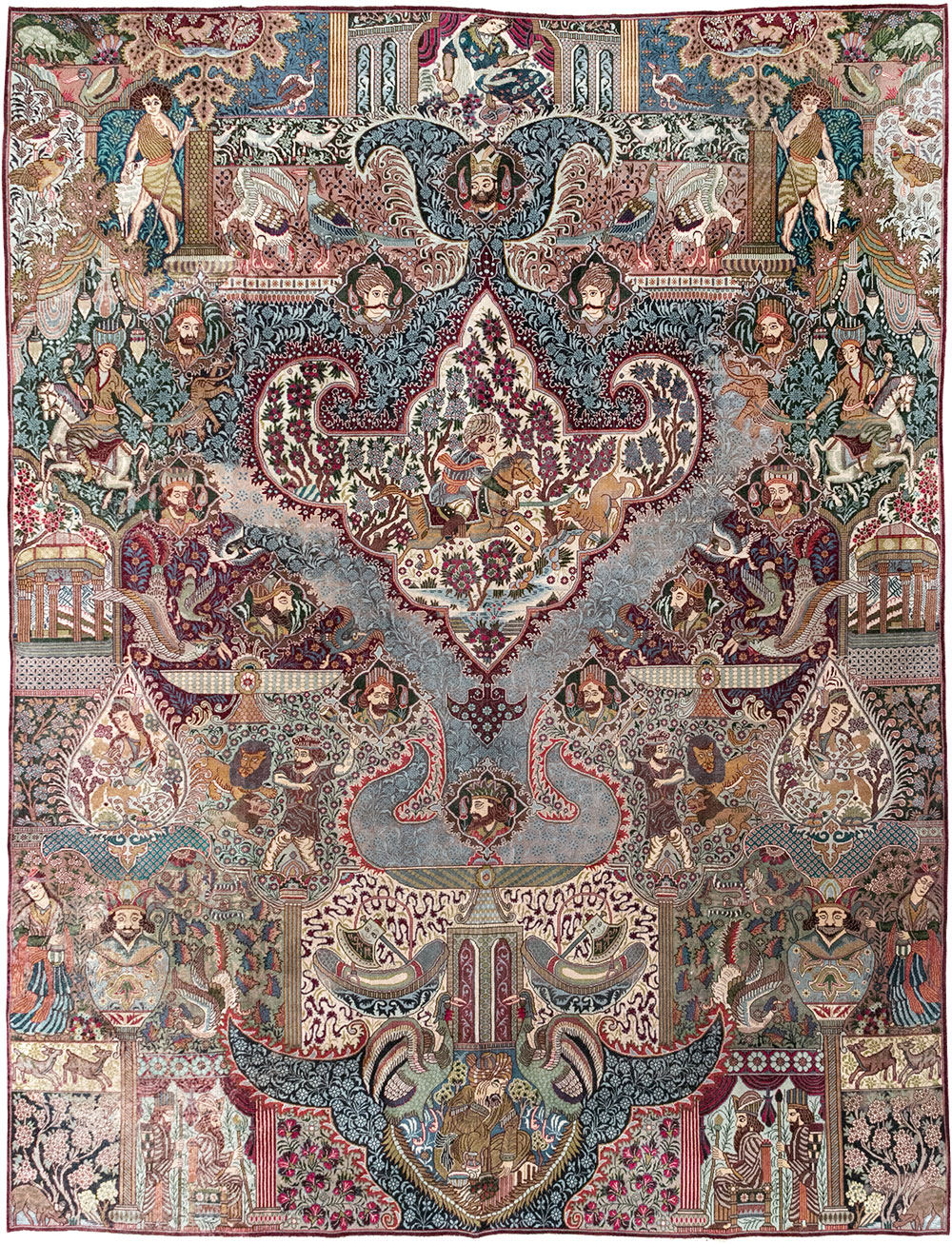 Vintage Persian Mashad Pictorial Room Size Carpet, No.32941 - Gss