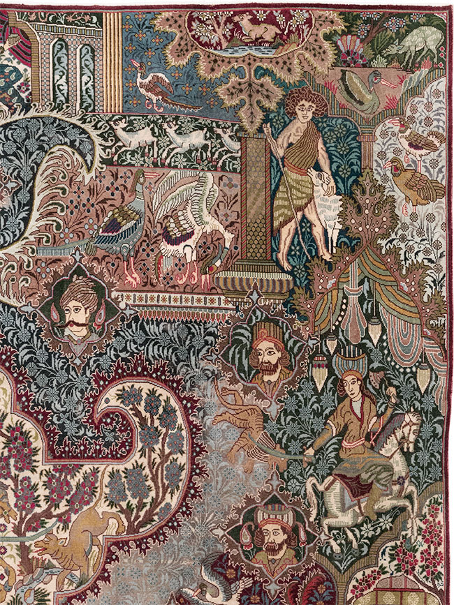 Vintage Persian Mashad Pictorial Room Size Carpet, No.32941 - Gss