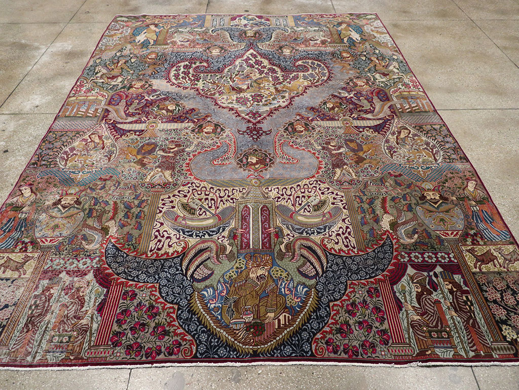 Vintage Persian Mashad Pictorial Room Size Carpet, No.32941 - Gss