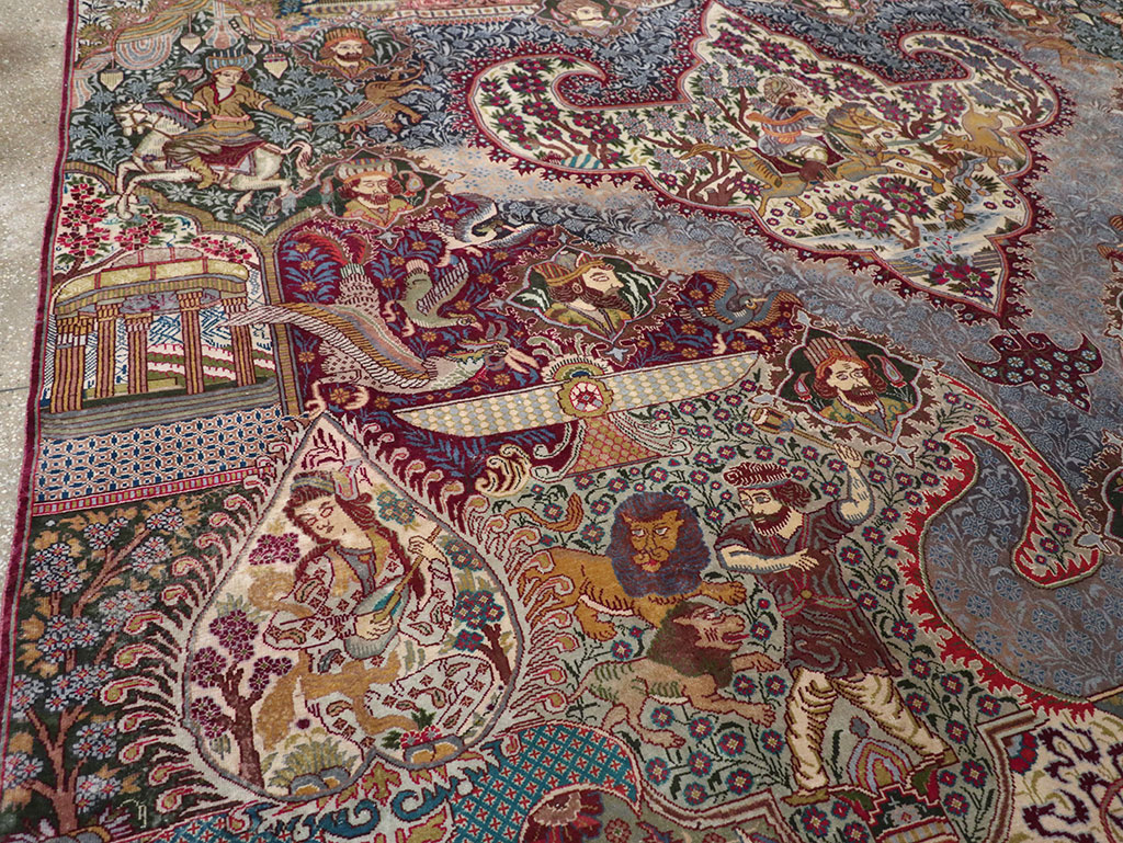 Vintage Persian Mashad Pictorial Room Size Carpet, No.32941 - Gss