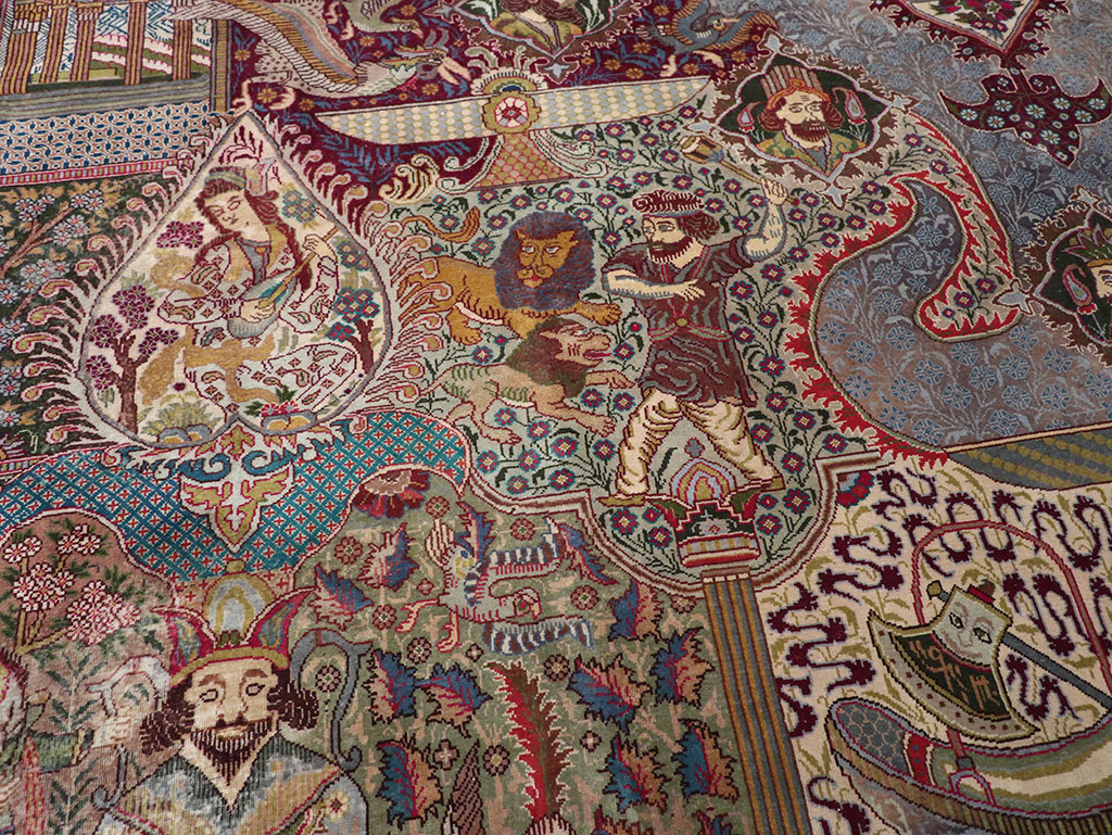 Vintage Persian Mashad Pictorial Room Size Carpet, No.32941 - Gss