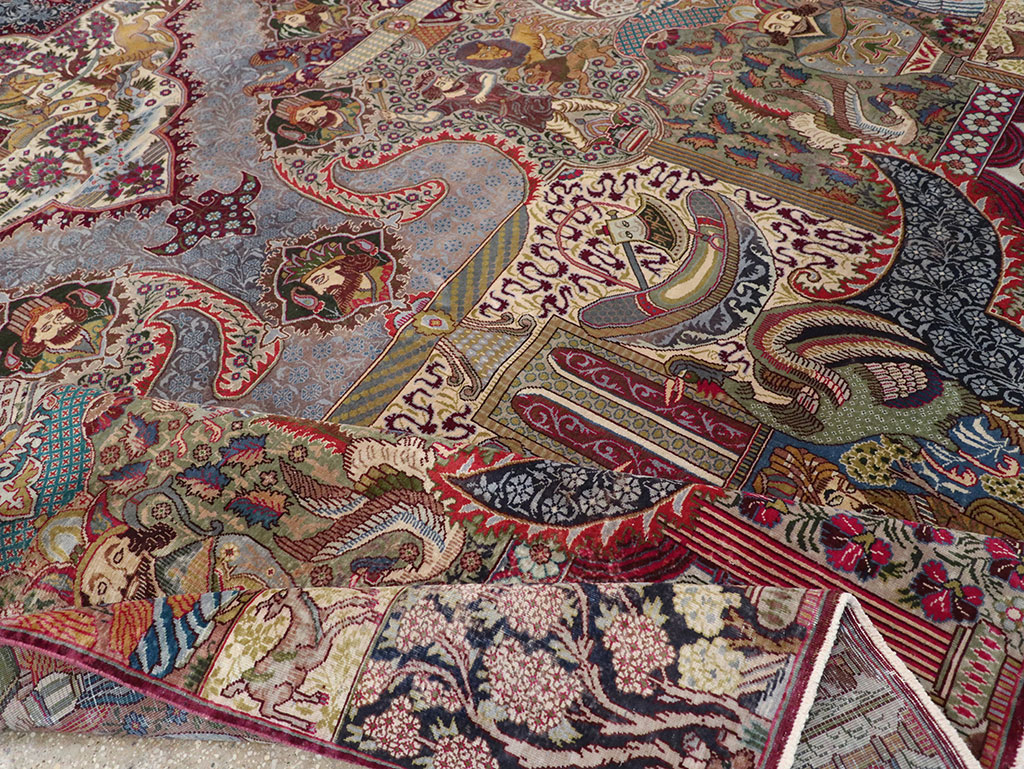 Vintage Persian Mashad Pictorial Room Size Carpet, No.32941 - Gss