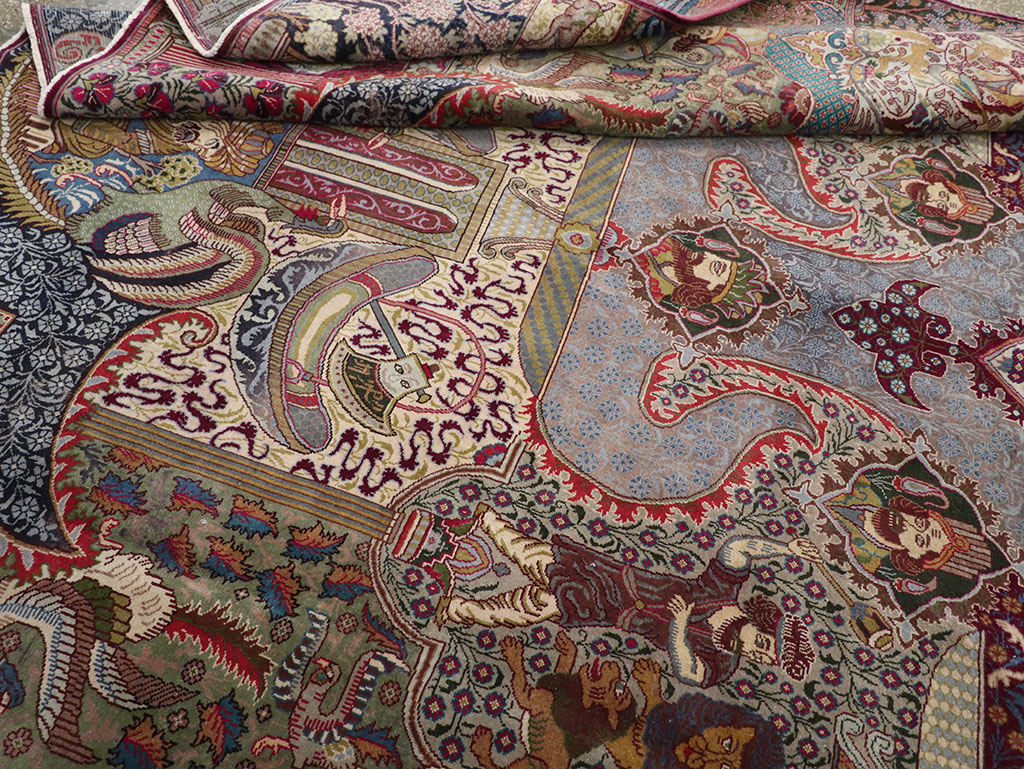 Vintage Persian Mashad Pictorial Room Size Carpet, No.32941 - Gss