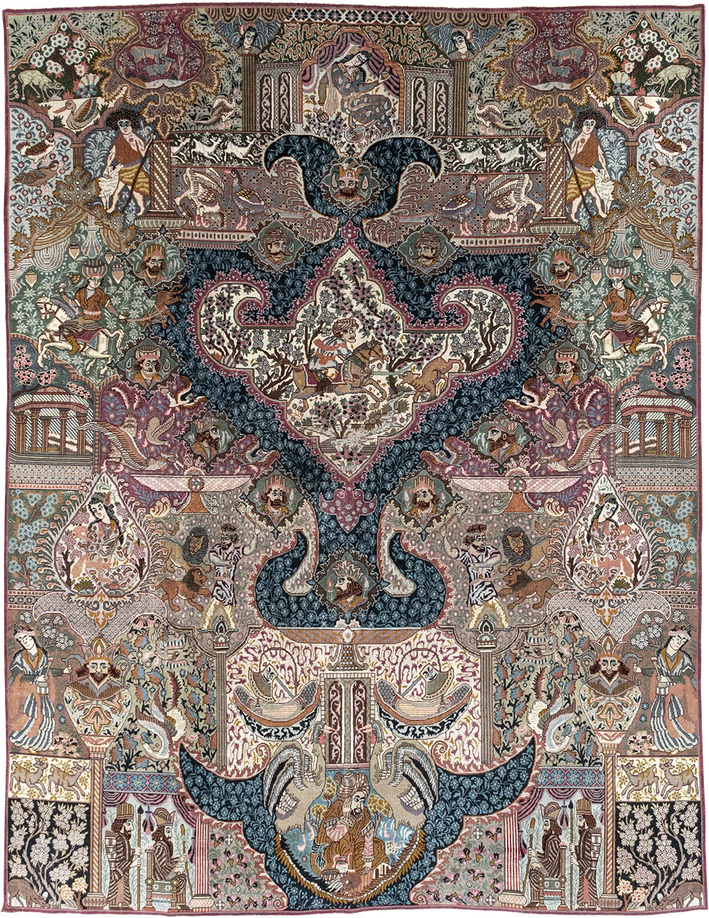 Vintage Persian Mashad Pictorial Room Size Carpet, No.32942 - Gss