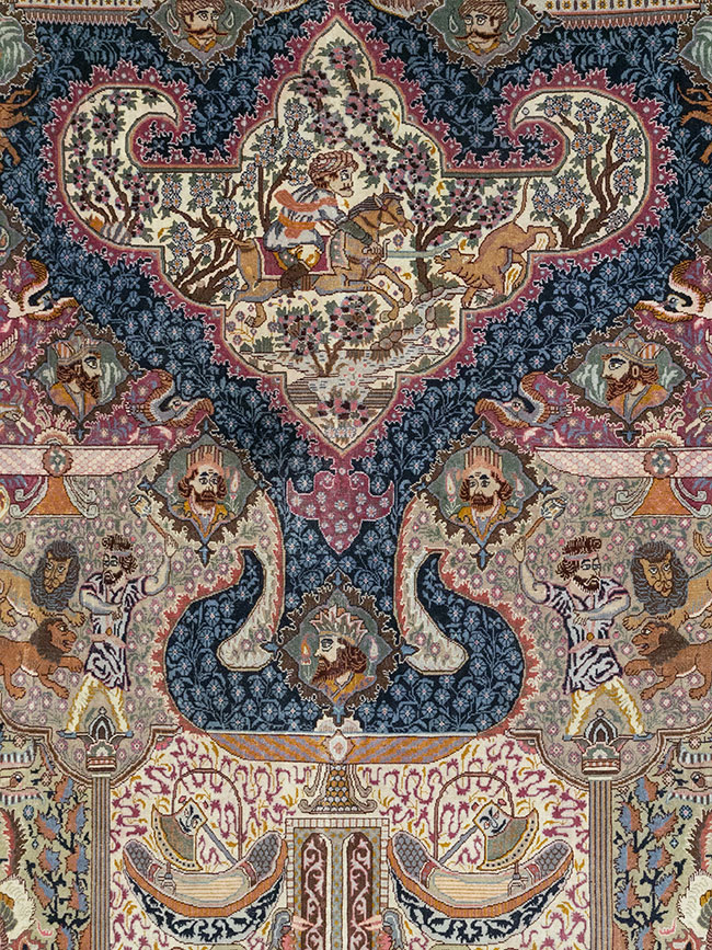Vintage Persian Mashad Pictorial Room Size Carpet, No.32942 - Gss