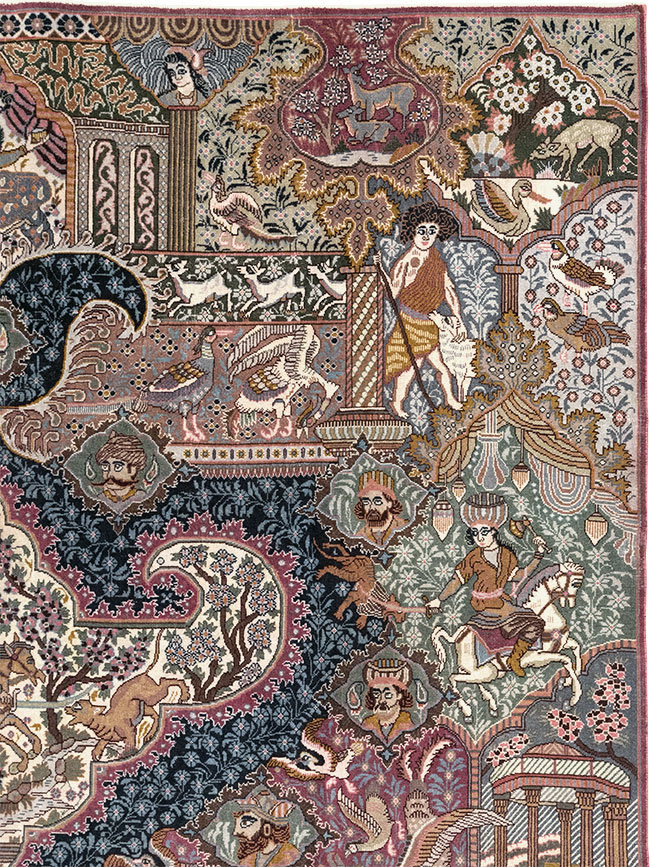 Vintage Persian Mashad Pictorial Room Size Carpet, No.32942 - Gss