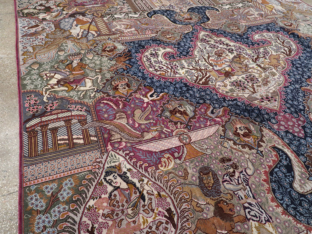 Vintage Persian Mashad Pictorial Room Size Carpet, No.32942 - Gss