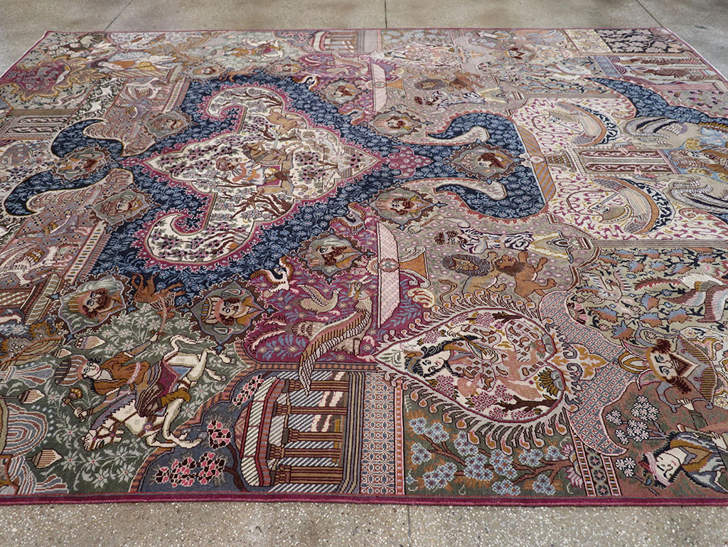Vintage Persian Mashad Pictorial Room Size Carpet, No.32942 - Gss