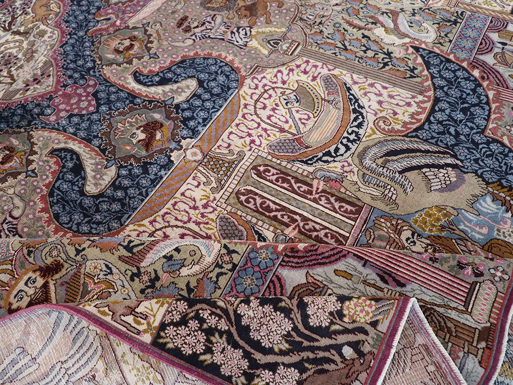 Vintage Persian Mashad Pictorial Room Size Carpet, No.32942 - Gss