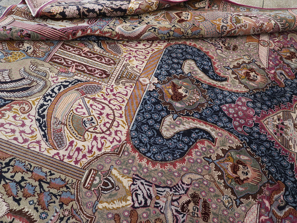 Vintage Persian Mashad Pictorial Room Size Carpet, No.32942 - Gss