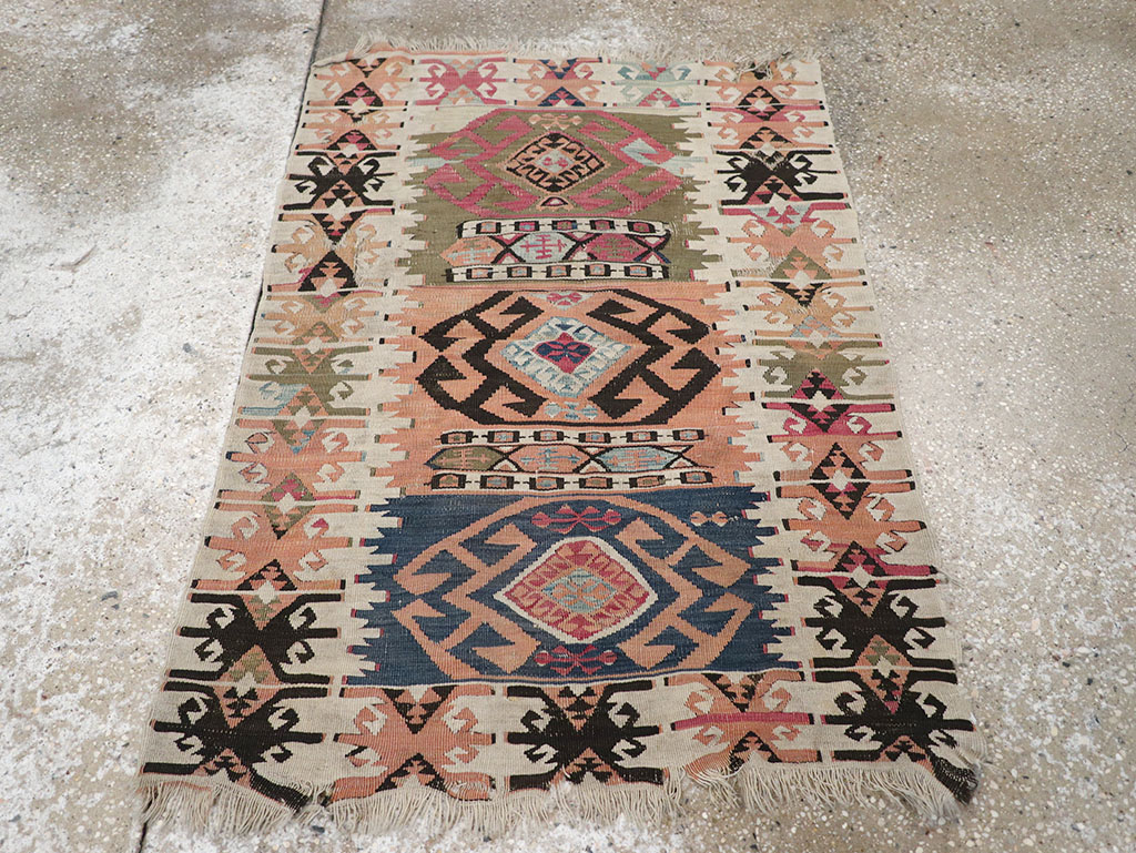 Vintage Turkish Flatweave Kilim Throw Rug, No.32961 - Gss