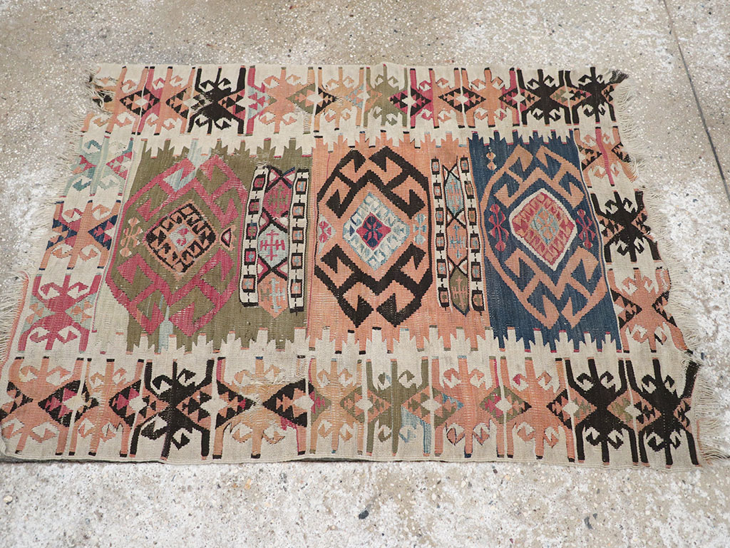 Vintage Turkish Flatweave Kilim Throw Rug, No.32961 - Gss