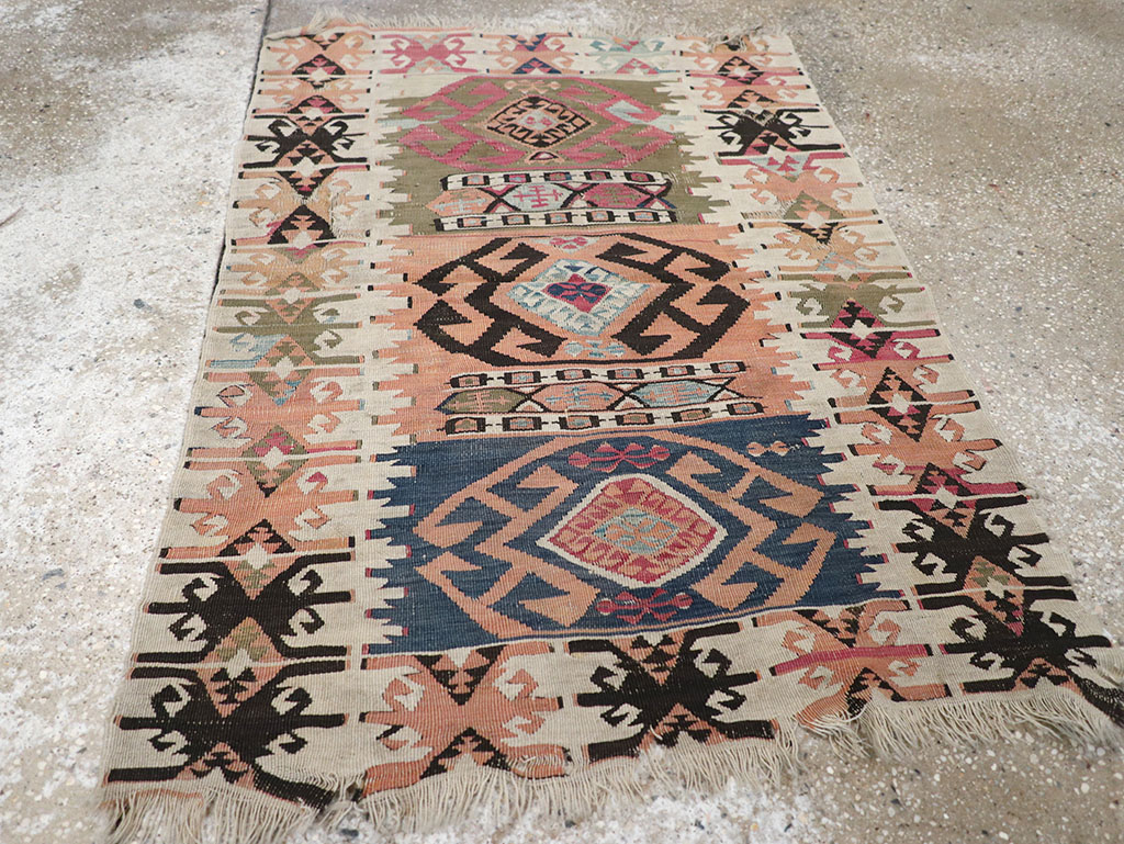 Vintage Turkish Flatweave Kilim Throw Rug, No.32961 - Gss