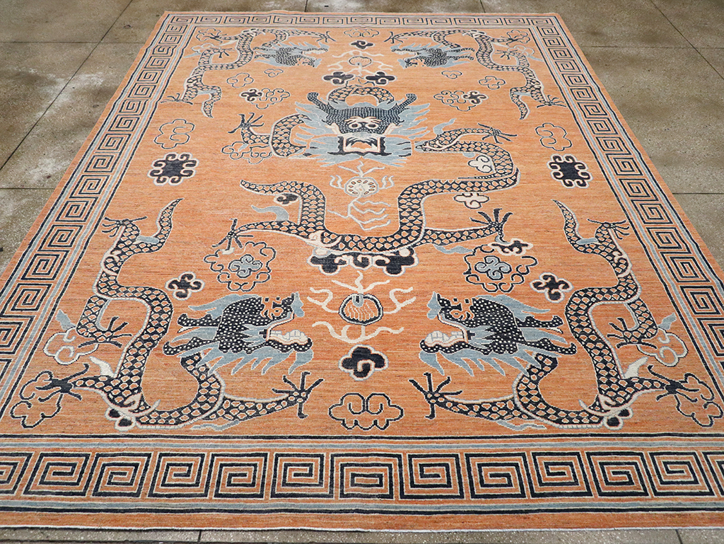 Modern East Turkestan Dragon Khotan Pictorial Room Size Carpet, No.33010 - Gss