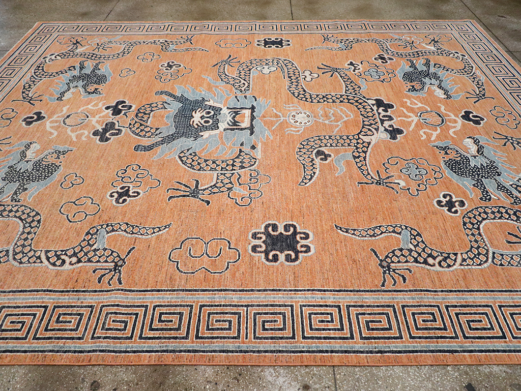 Modern East Turkestan Dragon Khotan Pictorial Room Size Carpet, No.33010 - Gss