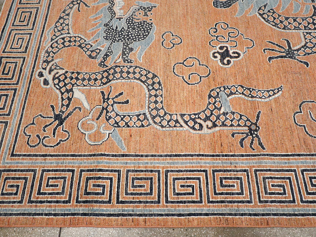 Modern East Turkestan Dragon Khotan Pictorial Room Size Carpet, No.33010 - Gss