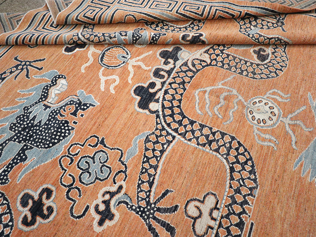 Modern East Turkestan Dragon Khotan Pictorial Room Size Carpet, No.33010 - Gss