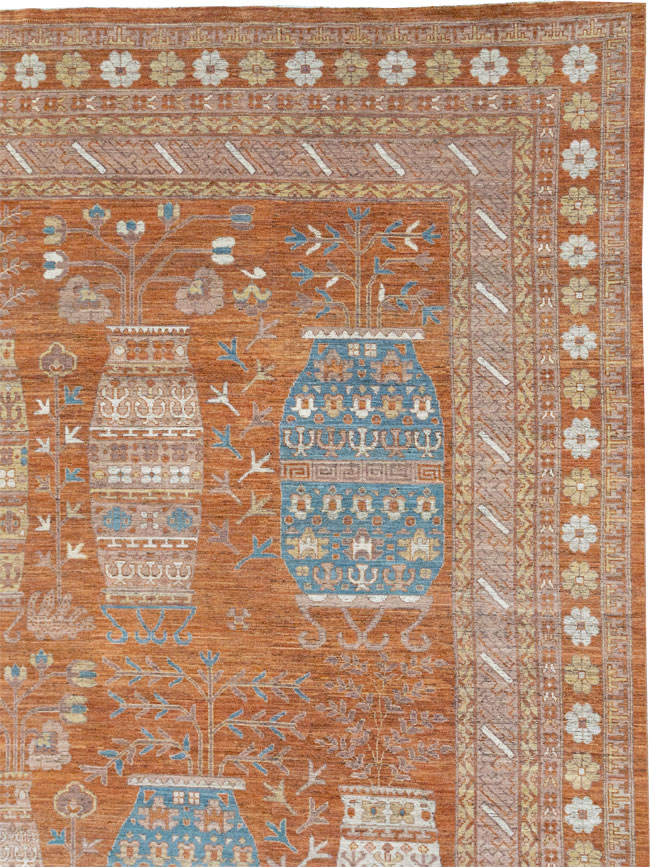 Modern East Turkestan Khotan Vase Pictorial Large Carpet, No.33032 - Gss