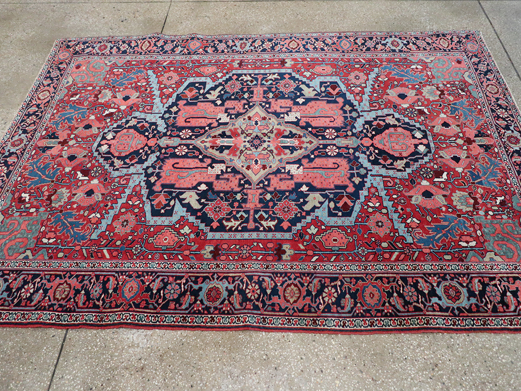Antique Persian Heriz Accent Rug, No.33044 - Gss