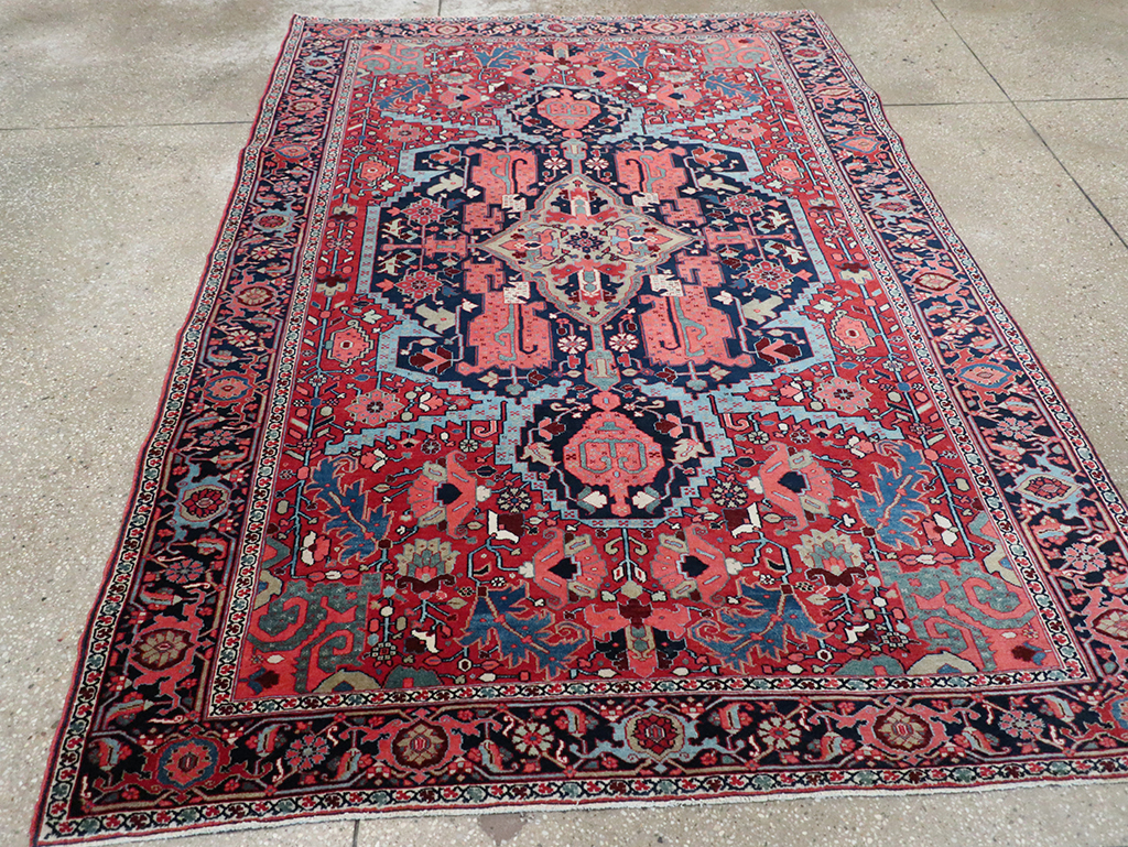 Antique Persian Heriz Accent Rug, No.33044 - Gss