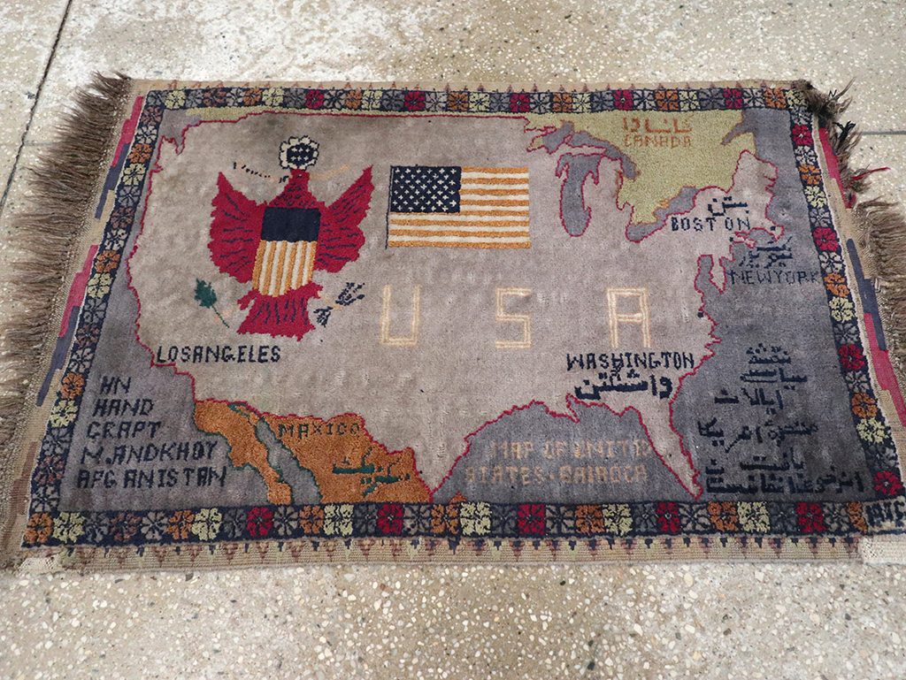 Vintage Afghan Pictorial Map Rug, No.33050 - Gss