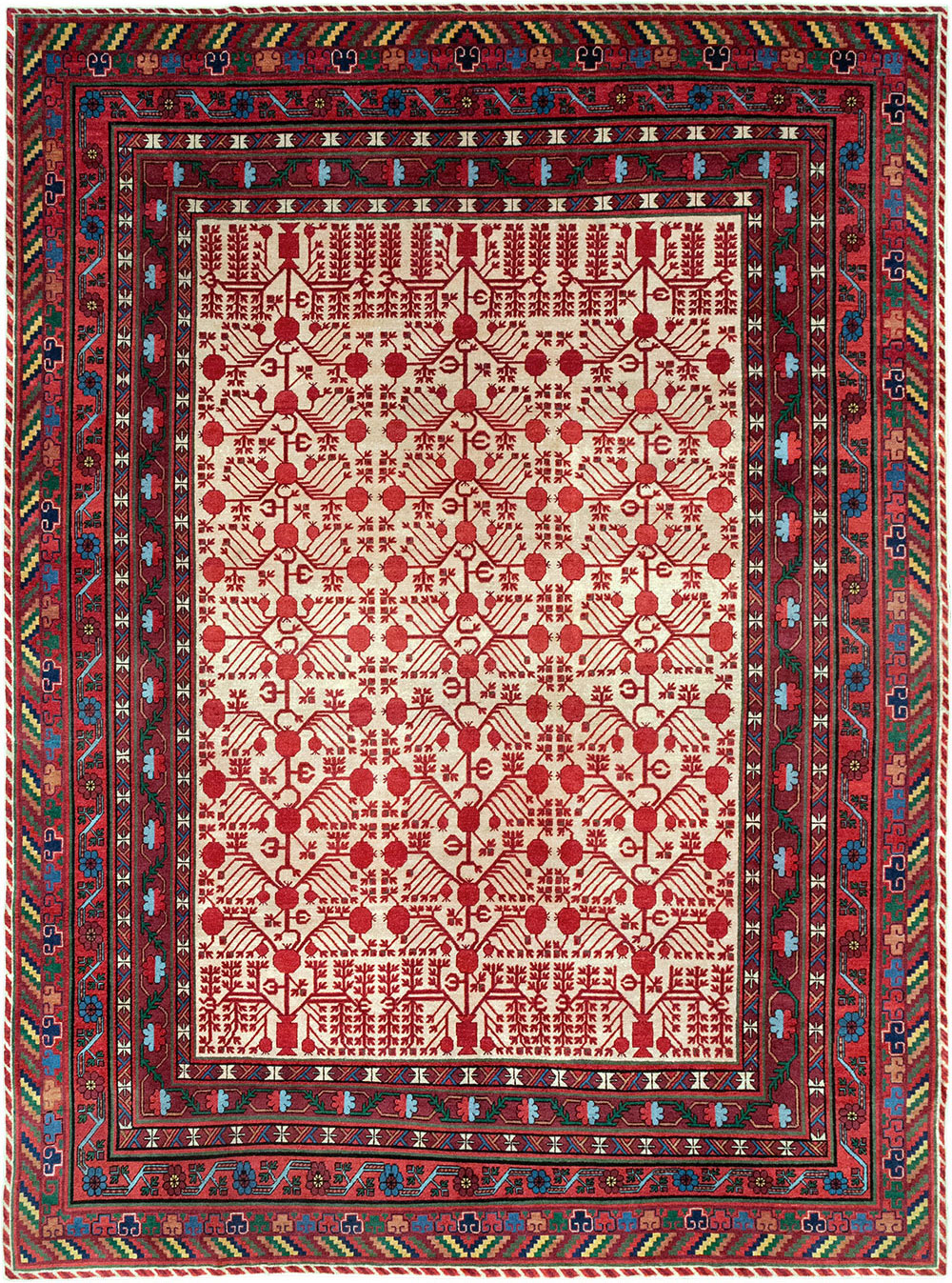 Vintage East Turkestan Khotan Room Size Carpet, No.33155 - Gss